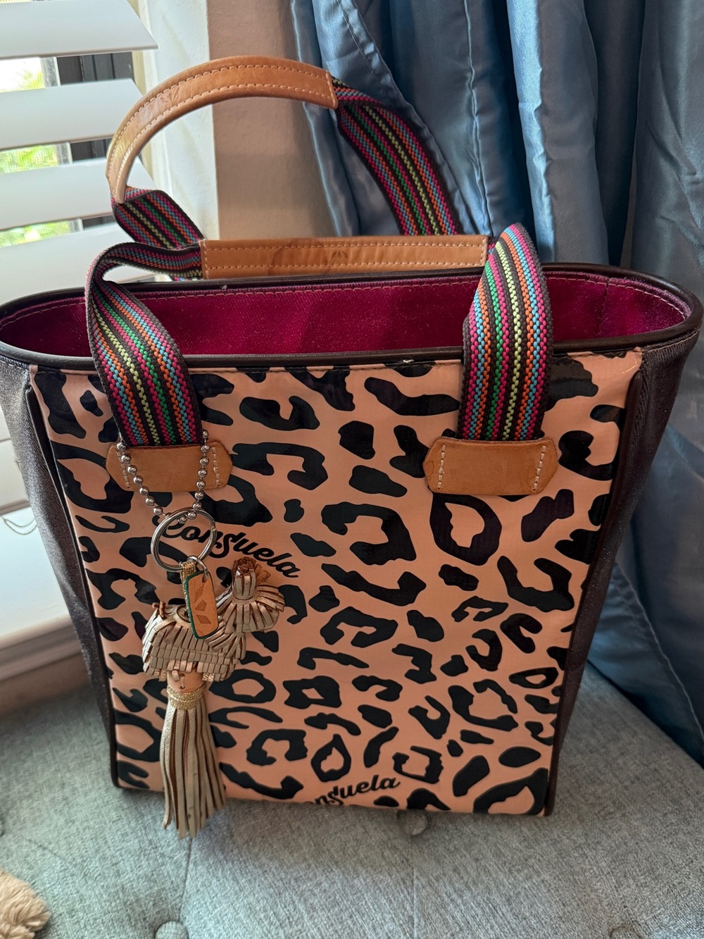 Bam Bam Consuela Leopard Print Small Tote Bag Multicolor Straps Charm